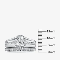 (G / Si1-Si2) Womens 1 1/2 CT. T.W. Lab Grown White Diamond 10K Gold Oval Side Stone Halo Bridal Set