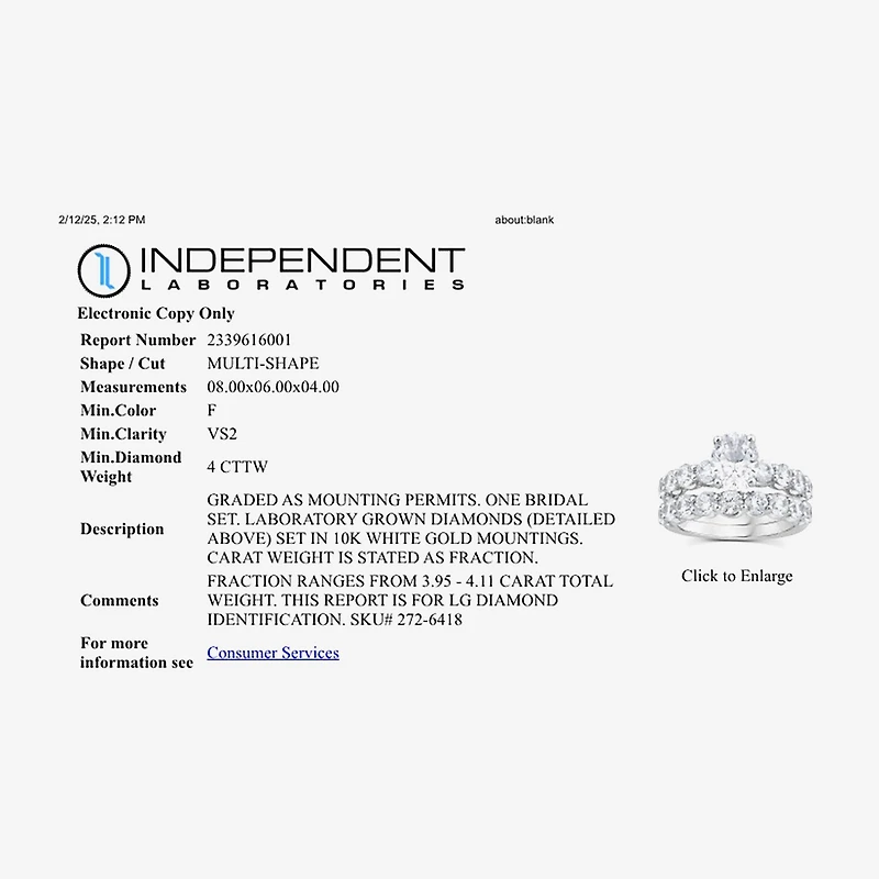 Signature By Modern Bride (G / Si1-Si2) Womens 4 CT. T.W. Lab Grown White Diamond 10K Gold Oval Side Stone Bridal Set