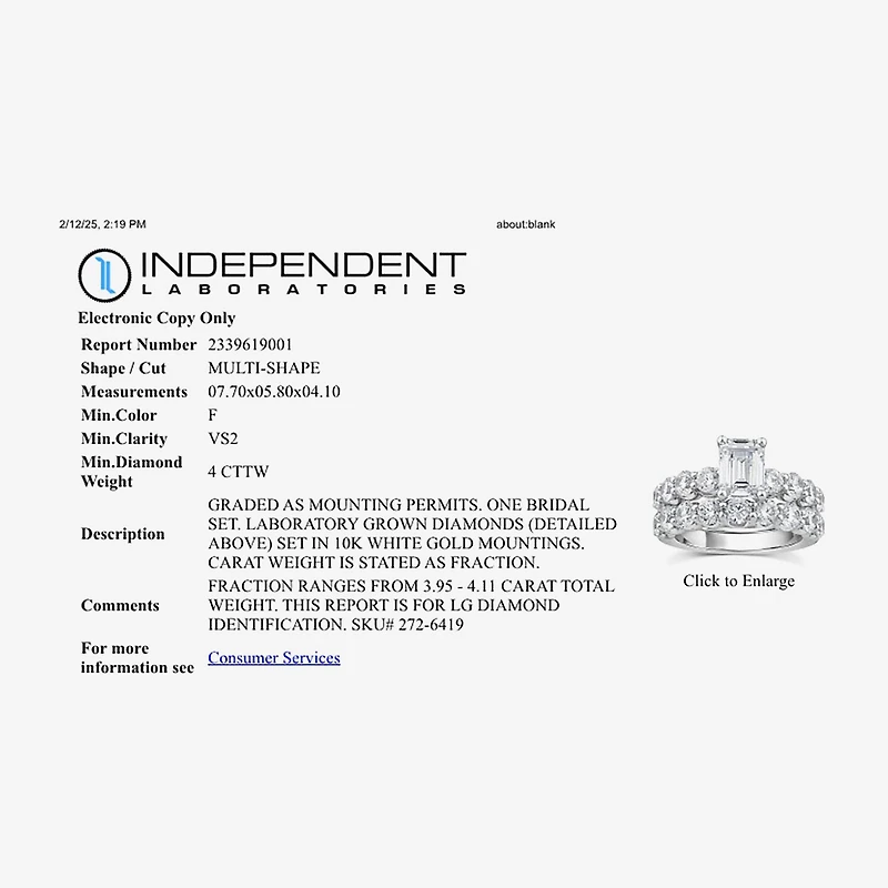 Signature By Modern Bride (G / Si1-Si2) Womens 4 CT. T.W. Lab Grown White Diamond 10K Gold Side Stone Bridal Set