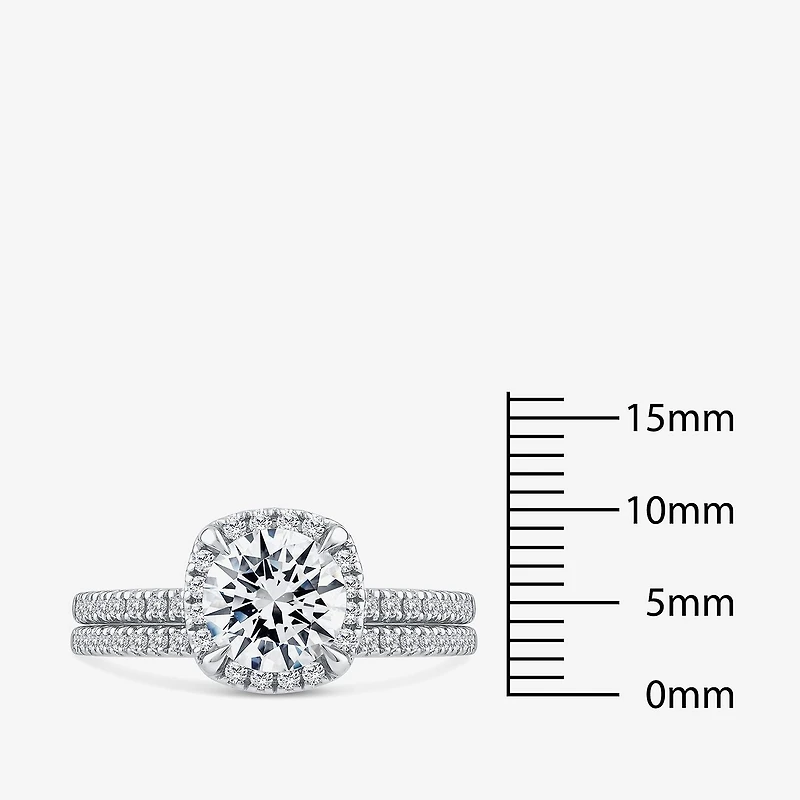 Signature By Modern Bride Womens 2 CT. T.W. Lab Grown White Diamond 10K Gold Round Side Stone Halo Bridal Set