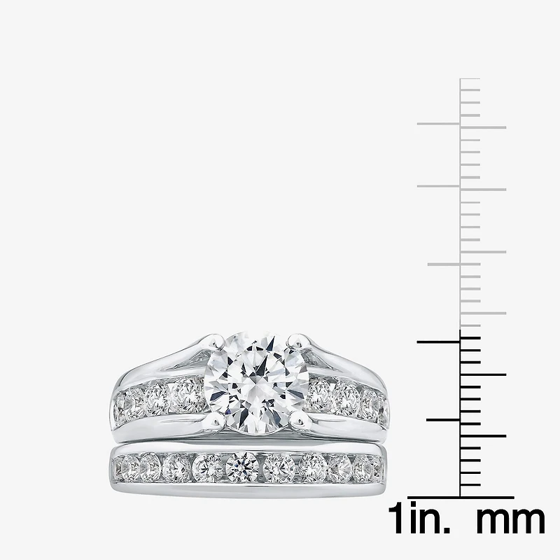 (G / Si1-Si2) Womens 4 CT. T.W. Lab Grown White Diamond 10K Gold Round Side Stone Bridal Set