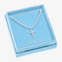 Sparkle Allure Womens Cubic Zirconia Pure Silver Over Brass 16 Inch Tennis Necklace