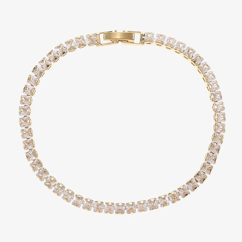 Sparkle Allure Womens Cubic Zirconia 14K Gold Over Brass Square 7.5 Inch Tennis Bracelet