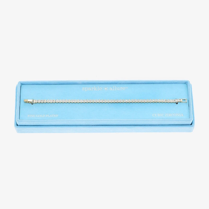 Sparkle Allure Womens Cubic Zirconia 14K Gold Over Brass Square 7.5 Inch Tennis Bracelet