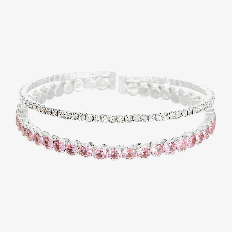 Sparkle Allure Coil Womens Pink Cubic Zirconia Pure Silver Over Brass Round Tennis Bracelet