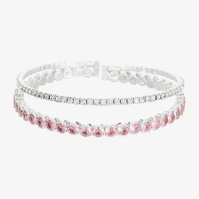 Sparkle Allure Coil Womens Pink Cubic Zirconia Pure Silver Over Brass Round Tennis Bracelet