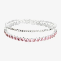 Sparkle Allure Coil Womens Pink Cubic Zirconia Pure Silver Over Brass Round Tennis Bracelet