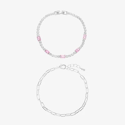Sparkle Allure Tennis & Chain Womens 2-pc. Pink Cubic Zirconia Pure Silver Over Brass Bracelet Set