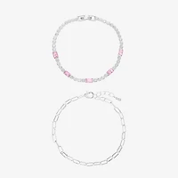 Sparkle Allure Tennis & Chain Womens 2-pc. Pink Cubic Zirconia Pure Silver Over Brass Bracelet Set