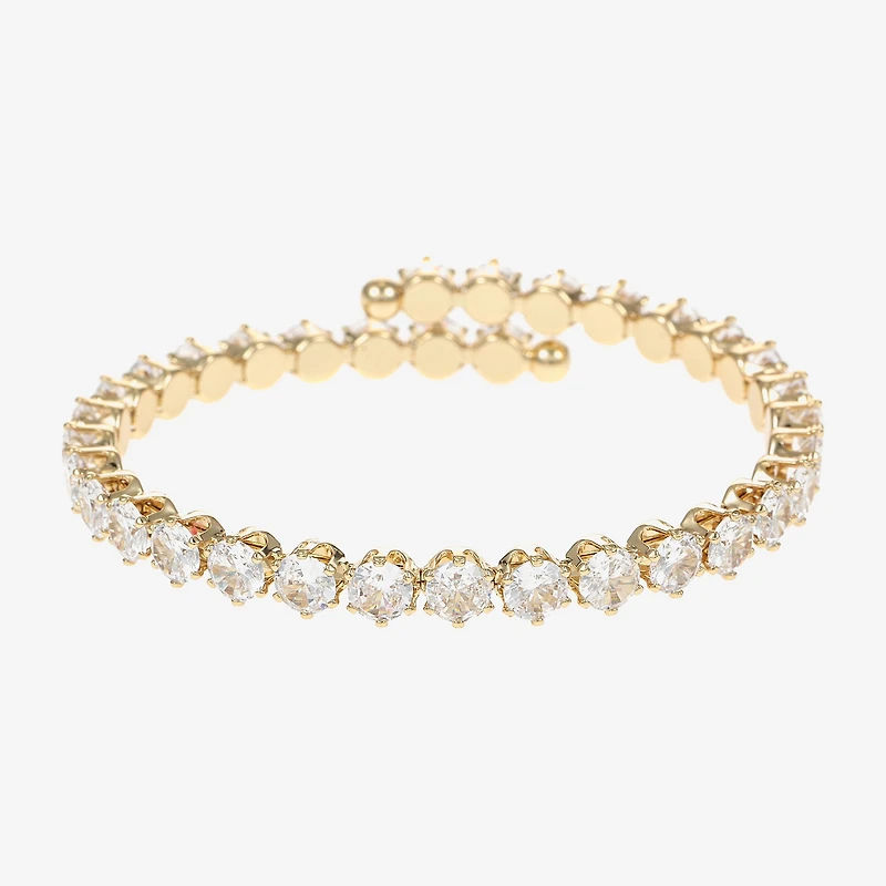 Sparkle Allure Coil Womens Cubic Zirconia 14K Gold Over Brass Round Tennis Bracelet
