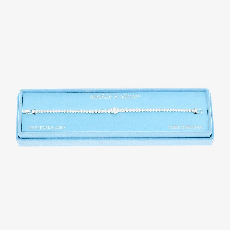 Sparkle Allure Graduated Womens Cubic Zirconia Pure Silver Over Brass Marquise 7.5 Inch Tennis Bracelet