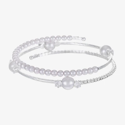 Sparkle Allure Coil Womens Cubic Zirconia Simulated Pearl Pure Silver Over Brass Round Tennis Bracelet