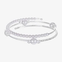 Sparkle Allure Coil Womens Cubic Zirconia Simulated Pearl Pure Silver Over Brass Round Tennis Bracelet