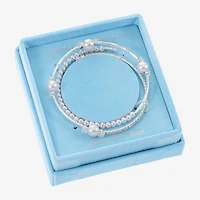 Sparkle Allure Coil Womens Cubic Zirconia Simulated Pearl Pure Silver Over Brass Round Tennis Bracelet