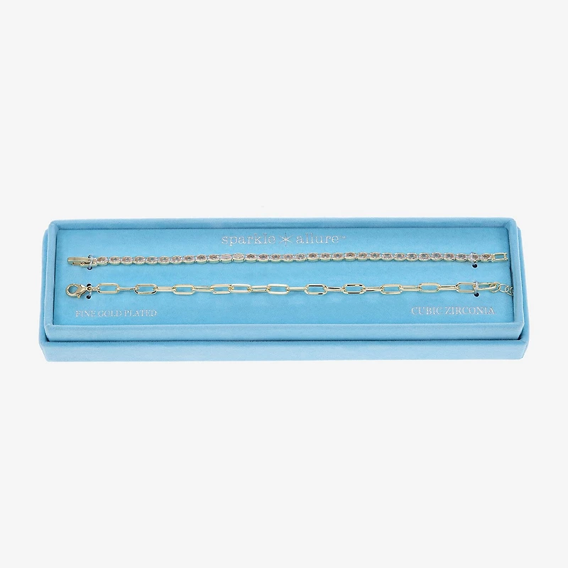 Sparkle Allure Tennis & Chain Womens 2-pc. Cubic Zirconia 14K Gold Over Brass Bracelet Set