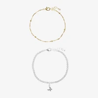 Sparkle Allure Tennis & Chain Womens 2-pc. Cubic Zirconia 14K Gold Over Brass Bracelet Set
