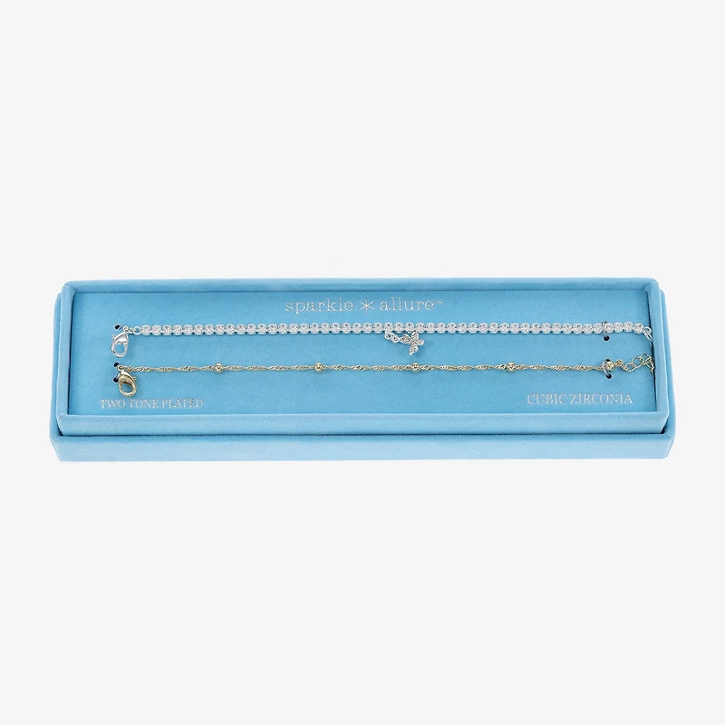 Sparkle Allure Tennis & Chain Womens 2-pc. Cubic Zirconia 14K Gold Over Brass Bracelet Set