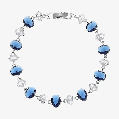 Sparkle Allure Womens Blue Cubic Zirconia Pure Silver Over Brass Oval 7.5 Inch Tennis Bracelet