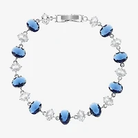 Sparkle Allure Womens Blue Cubic Zirconia Pure Silver Over Brass Oval 7.5 Inch Tennis Bracelet