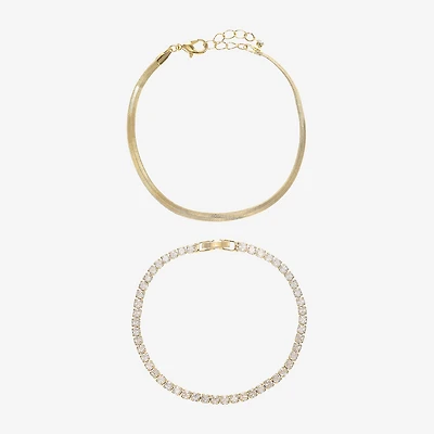 Sparkle Allure Tennis & Chain Womens 2-pc. Cubic Zirconia 14K Gold Over Brass Bracelet Set