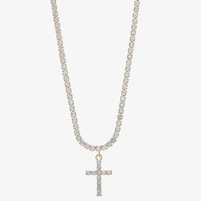 Sparkle Allure Womens Cubic Zirconia 14K Gold Over Brass 18 Inch Tennis Necklace