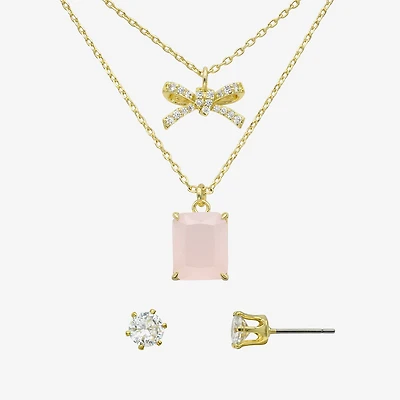 Sparkle Allure Womens Cubic Zirconia 14K Gold Over Brass Bow 2-pc. Jewelry Set