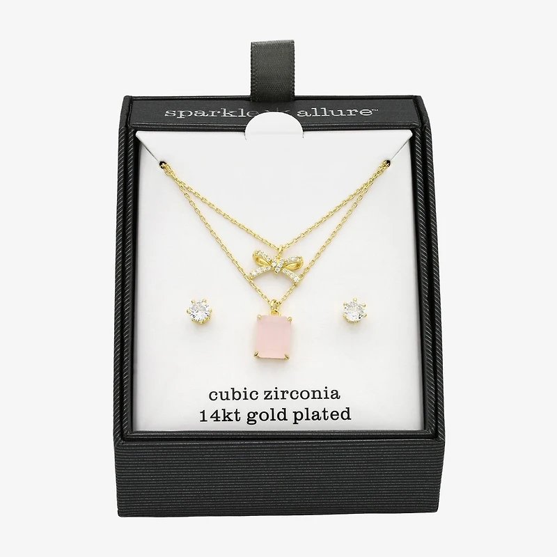 Sparkle Allure Womens Cubic Zirconia 14K Gold Over Brass Bow 2-pc. Jewelry Set