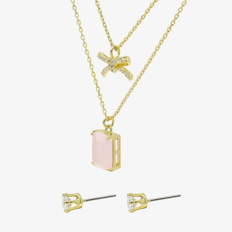 Sparkle Allure Womens Cubic Zirconia 14K Gold Over Brass Bow 2-pc. Jewelry Set