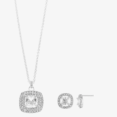 Sparkle Allure Halo Womens Cubic Zirconia Pure Silver Over Brass Square 2-pc. Jewelry Set