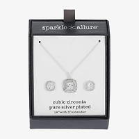 Sparkle Allure Halo Womens Cubic Zirconia Pure Silver Over Brass Square 2-pc. Jewelry Set