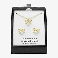 Sparkle Allure Womens Cubic Zirconia Simulated Pearl 14K Gold Over Brass Bow 2-pc. Jewelry Set