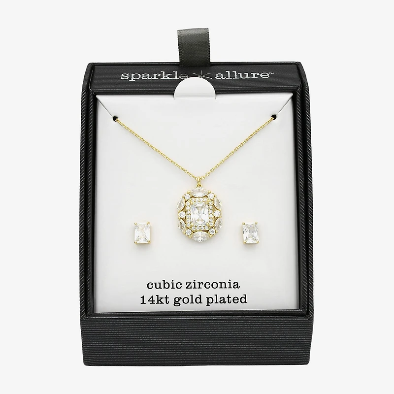 Sparkle Allure Halo Womens Cubic Zirconia 14K Gold Over Brass 2-pc. Jewelry Set