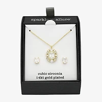 Sparkle Allure Halo Womens Cubic Zirconia 14K Gold Over Brass 2-pc. Jewelry Set
