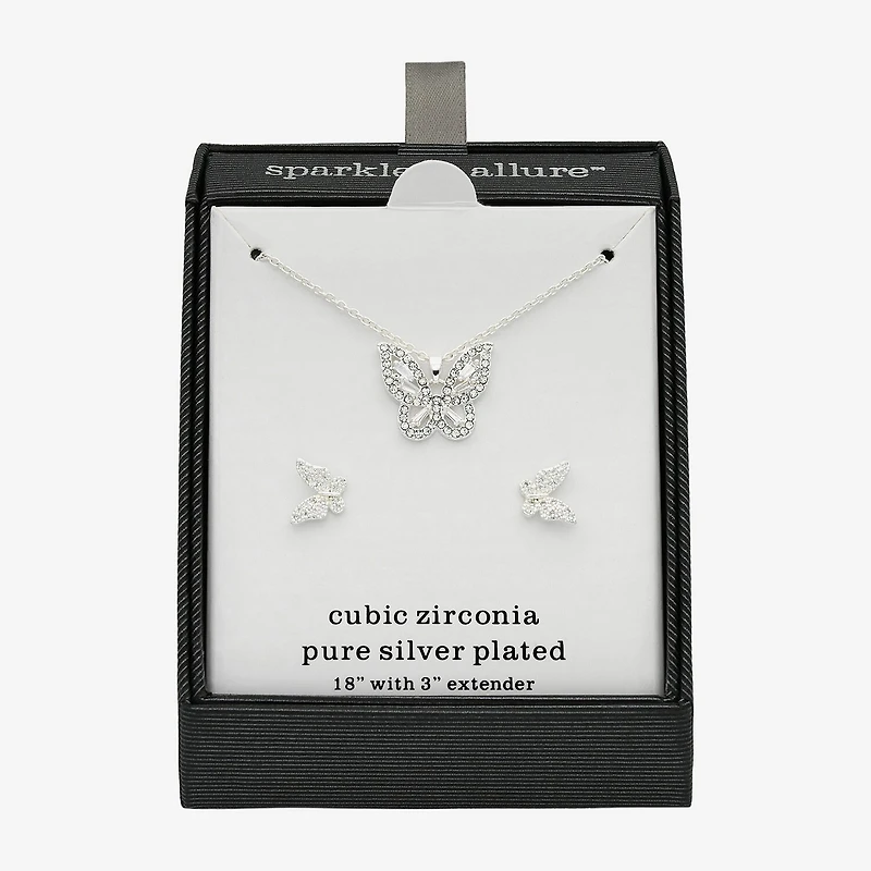 Sparkle Allure Womens Cubic Zirconia Pure Silver Over Brass Butterfly 2-pc. Jewelry Set