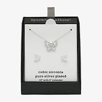 Sparkle Allure Womens Cubic Zirconia Pure Silver Over Brass Butterfly 2-pc. Jewelry Set