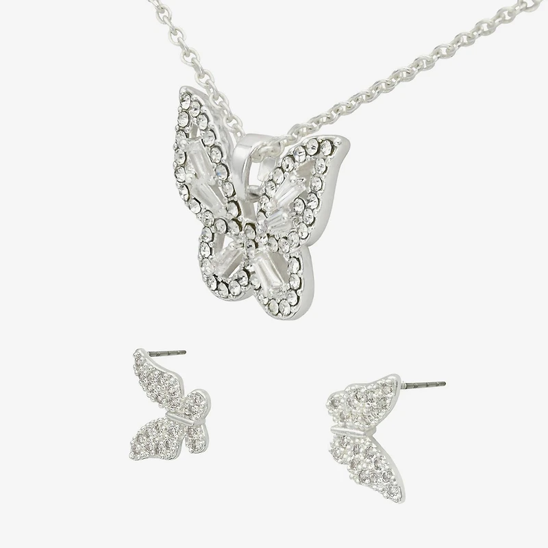 Sparkle Allure Womens Cubic Zirconia Pure Silver Over Brass Butterfly 2-pc. Jewelry Set