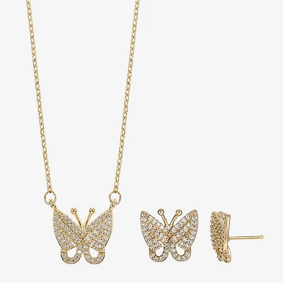 Sparkle Allure Womens Cubic Zirconia 14K Gold Over Brass Butterfly -pc. Jewelry Set