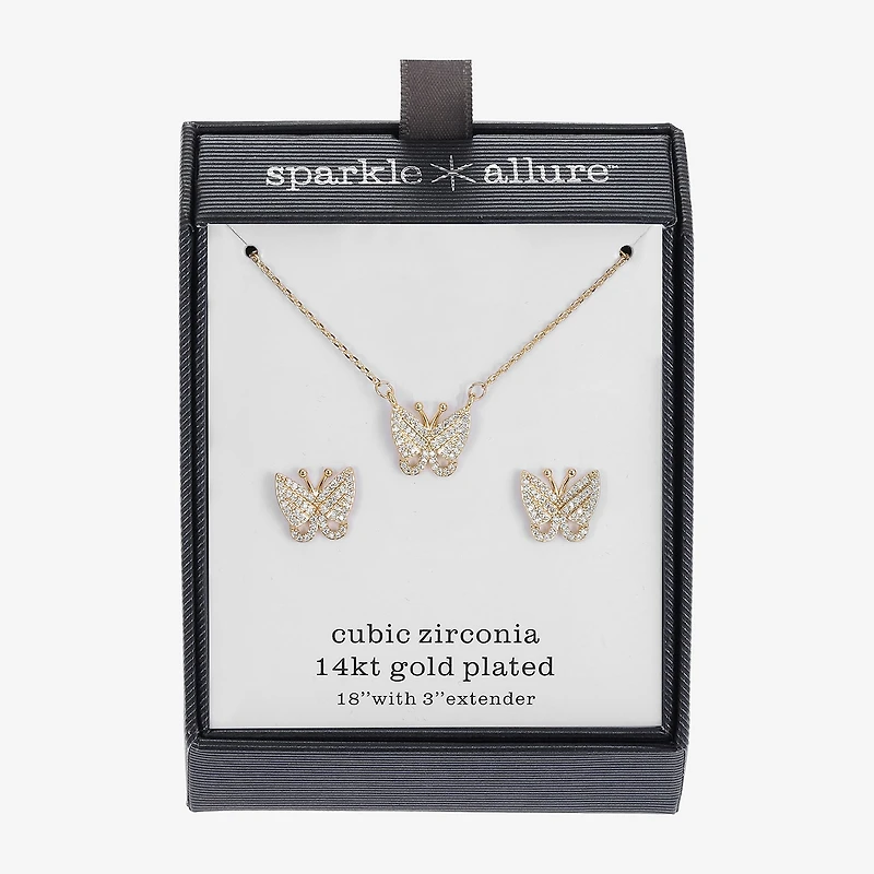 Sparkle Allure Womens Cubic Zirconia 14K Gold Over Brass Butterfly -pc. Jewelry Set