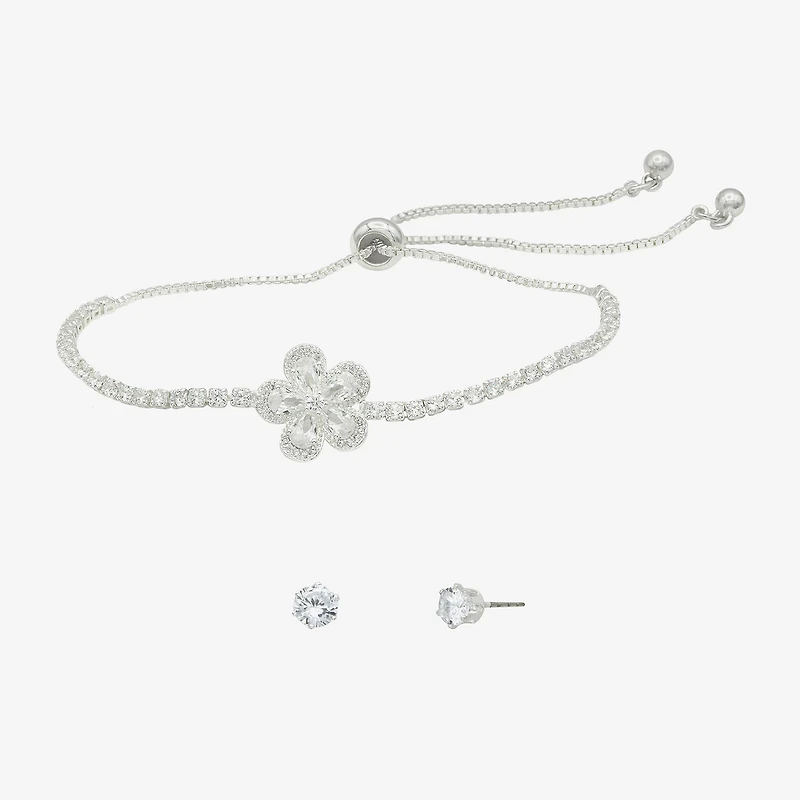 Sparkle Allure Womens Cubic Zirconia Pure Silver Over Brass Flower 2-pc. Jewelry Set