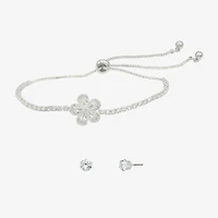 Sparkle Allure Womens Cubic Zirconia Pure Silver Over Brass Flower 2-pc. Jewelry Set