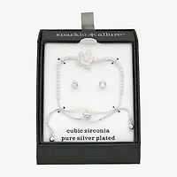 Sparkle Allure Womens Cubic Zirconia Pure Silver Over Brass Flower 2-pc. Jewelry Set