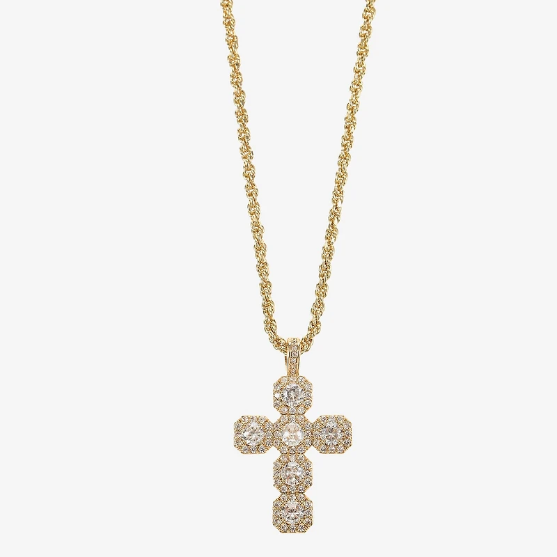 Sparkle Allure Womens Cubic Zirconia 14K Gold Over Brass Cross 18 Inch Pendant Necklace