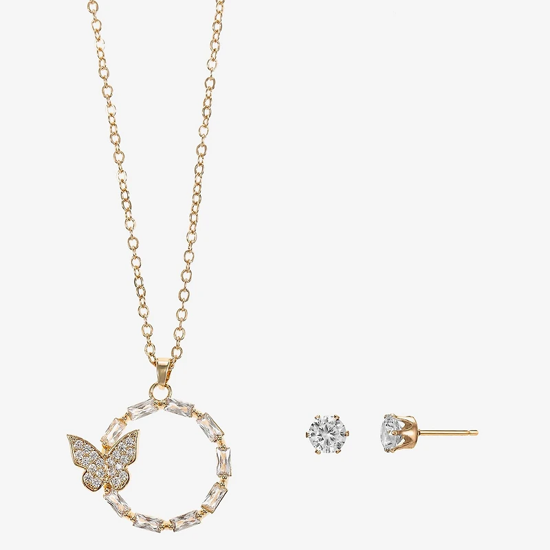 Sparkle Allure Circle Womens Cubic Zirconia 14K Gold Over Brass Butterfly Circle 2-pc. Jewelry Set