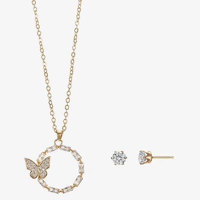 Sparkle Allure Circle Womens Cubic Zirconia 14K Gold Over Brass Butterfly Circle 2-pc. Jewelry Set