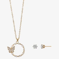 Sparkle Allure Circle Womens Cubic Zirconia 14K Gold Over Brass Butterfly Circle 2-pc. Jewelry Set