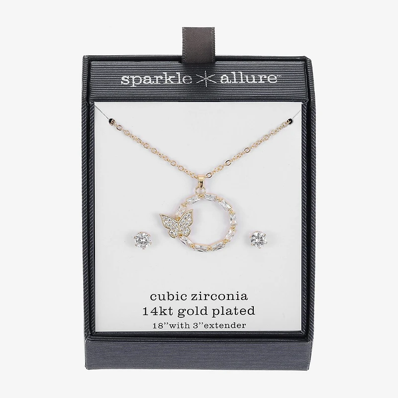 Sparkle Allure Circle Womens Cubic Zirconia 14K Gold Over Brass Butterfly Circle 2-pc. Jewelry Set