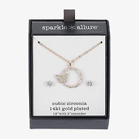 Sparkle Allure Circle Womens Cubic Zirconia 14K Gold Over Brass Butterfly Circle 2-pc. Jewelry Set