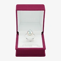Sparkle Allure Halo Womens Blue Crystal Pure Silver Over Brass Pear Cocktail Ring