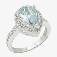 Sparkle Allure Halo Womens Blue Crystal Pure Silver Over Brass Pear Cocktail Ring
