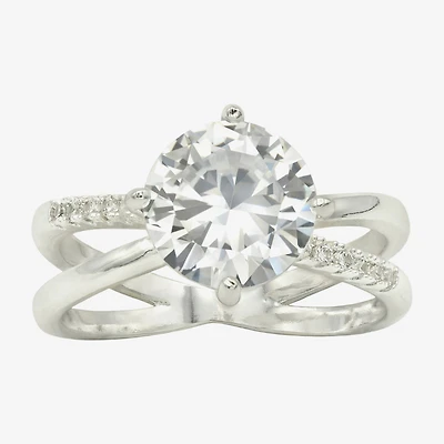 Sparkle Allure Womens Cubic Zirconia Pure Silver Over Brass Round Crossover Engagement Ring